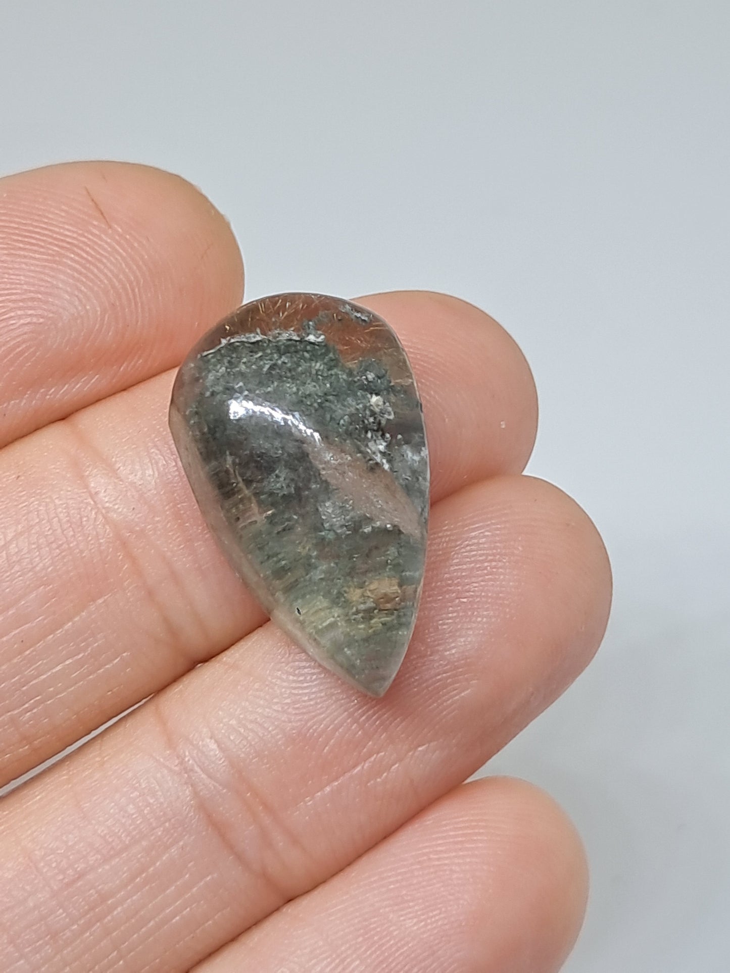 Chlorite Quartz w/ Golden Rutile (Kullu) Half Rough Half Polished | Natural Stone | Cabochon #CH52