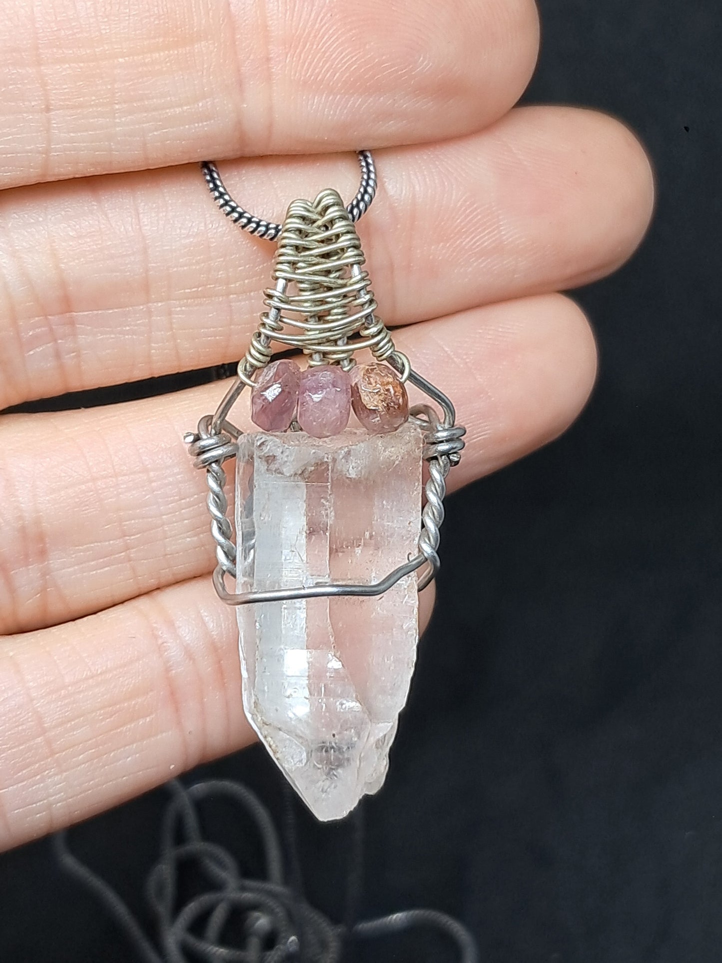 Himalayan Quartz w/ Pink Tourmaline Beads | Handmade Pendant | Handcrafted Jewelry | Necklace | Unisex #JL36