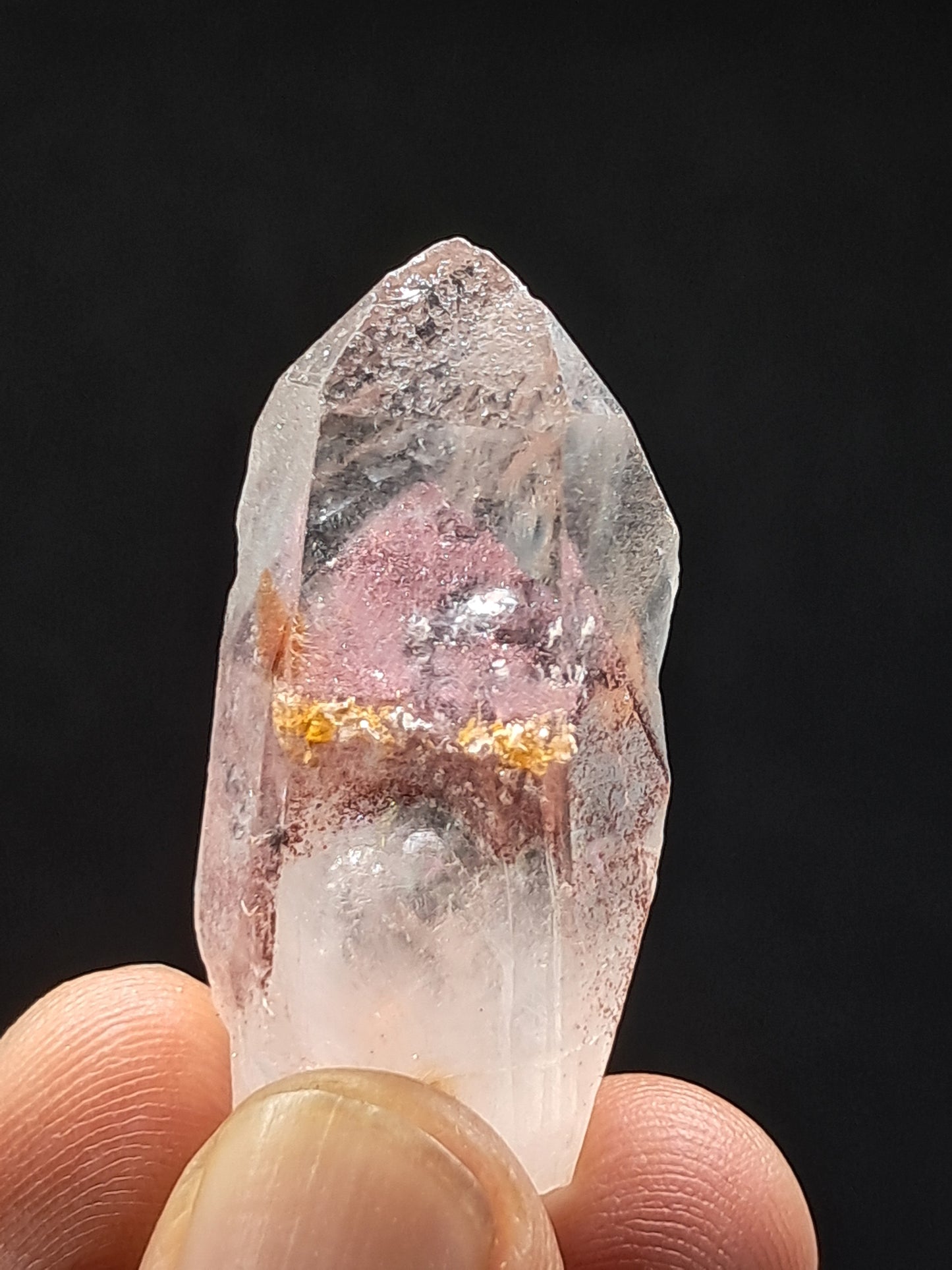 Punta de cristal natural de cuarzo fantasma hematita (Telangana) | Ejemplar mineral n.° HPQ37