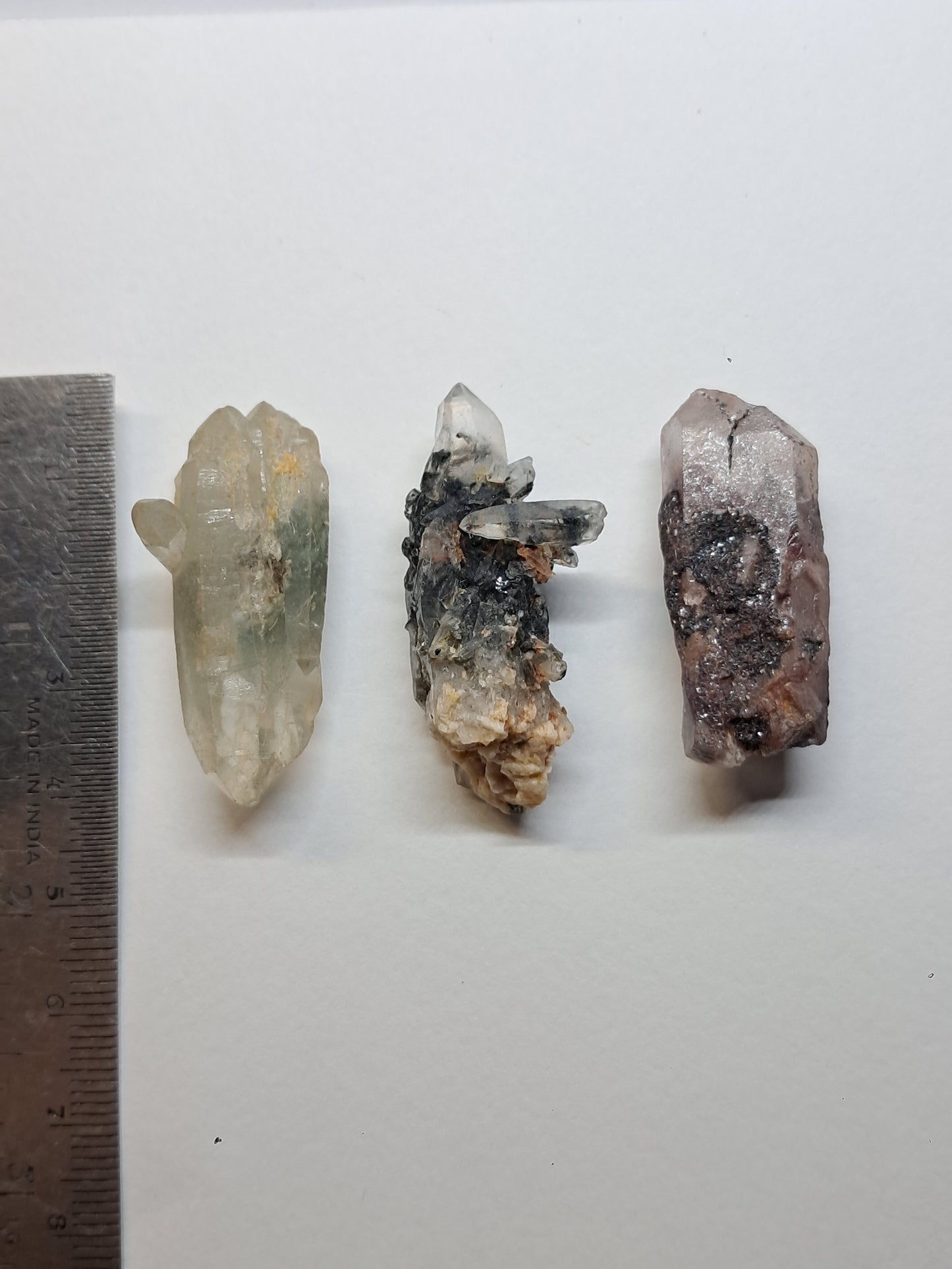 Juego de 3 puntas de cuarzo: clorita, turmalina y hematita fantasma | Cristales en bruto | Piedras en bruto #RCS16