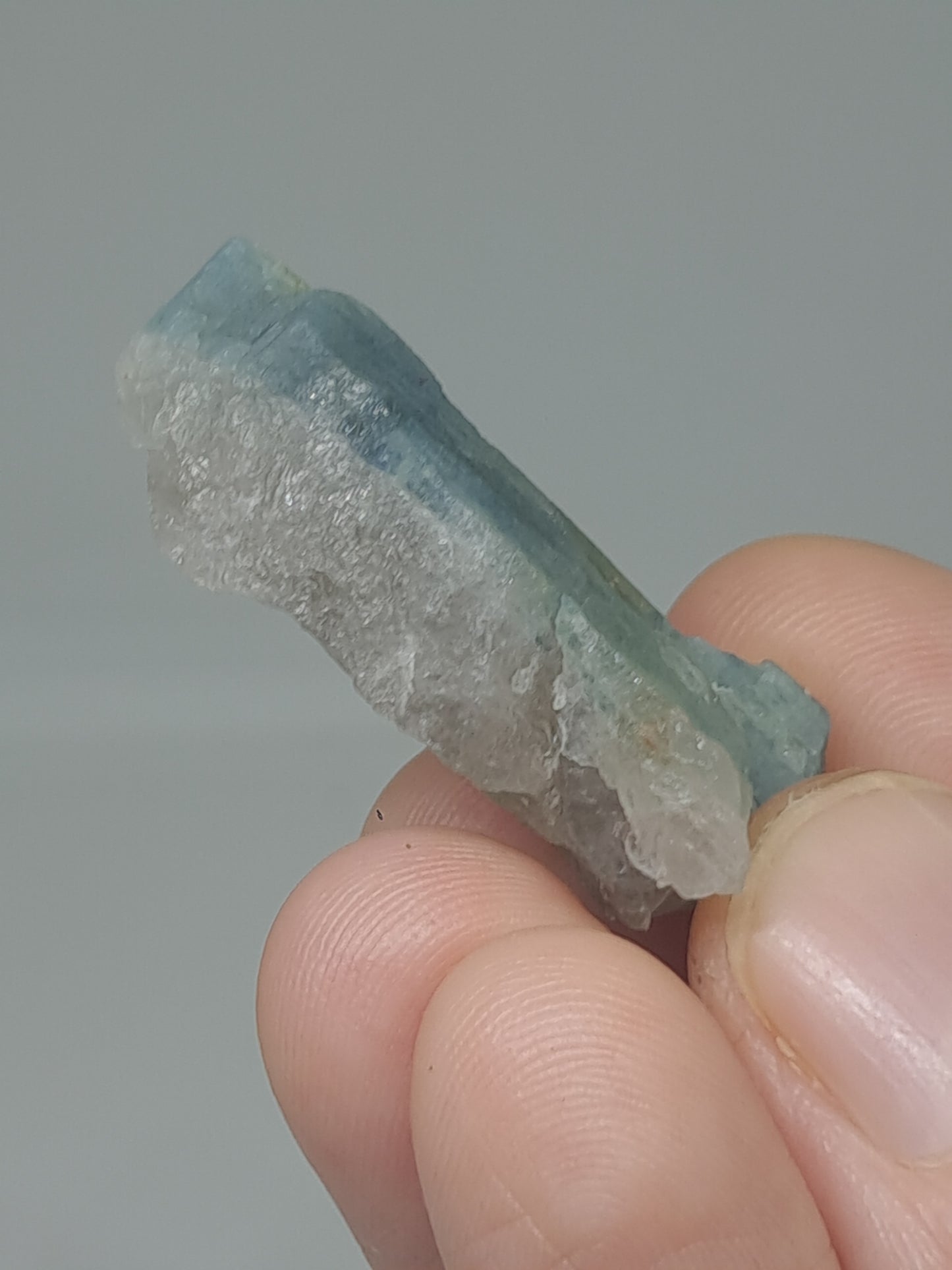 Aquamarine on Smokey Quartz (Karur) Rough Natural Crystal | Mineral Specimen #AQM47