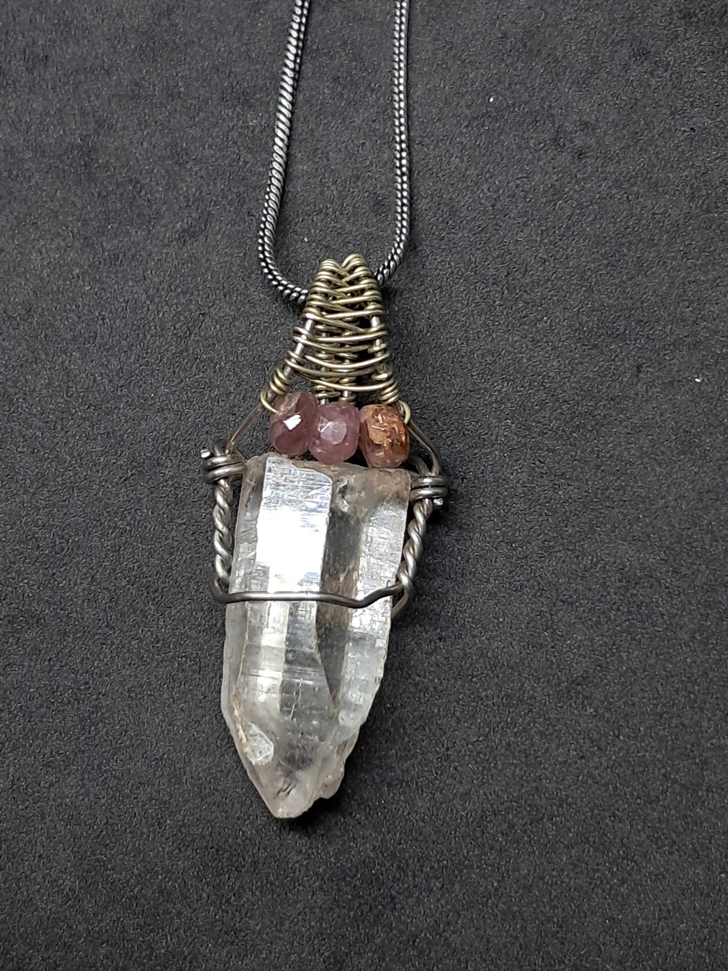 Himalayan Quartz w/ Pink Tourmaline Beads | Handmade Pendant | Handcrafted Jewelry | Necklace | Unisex #JL36