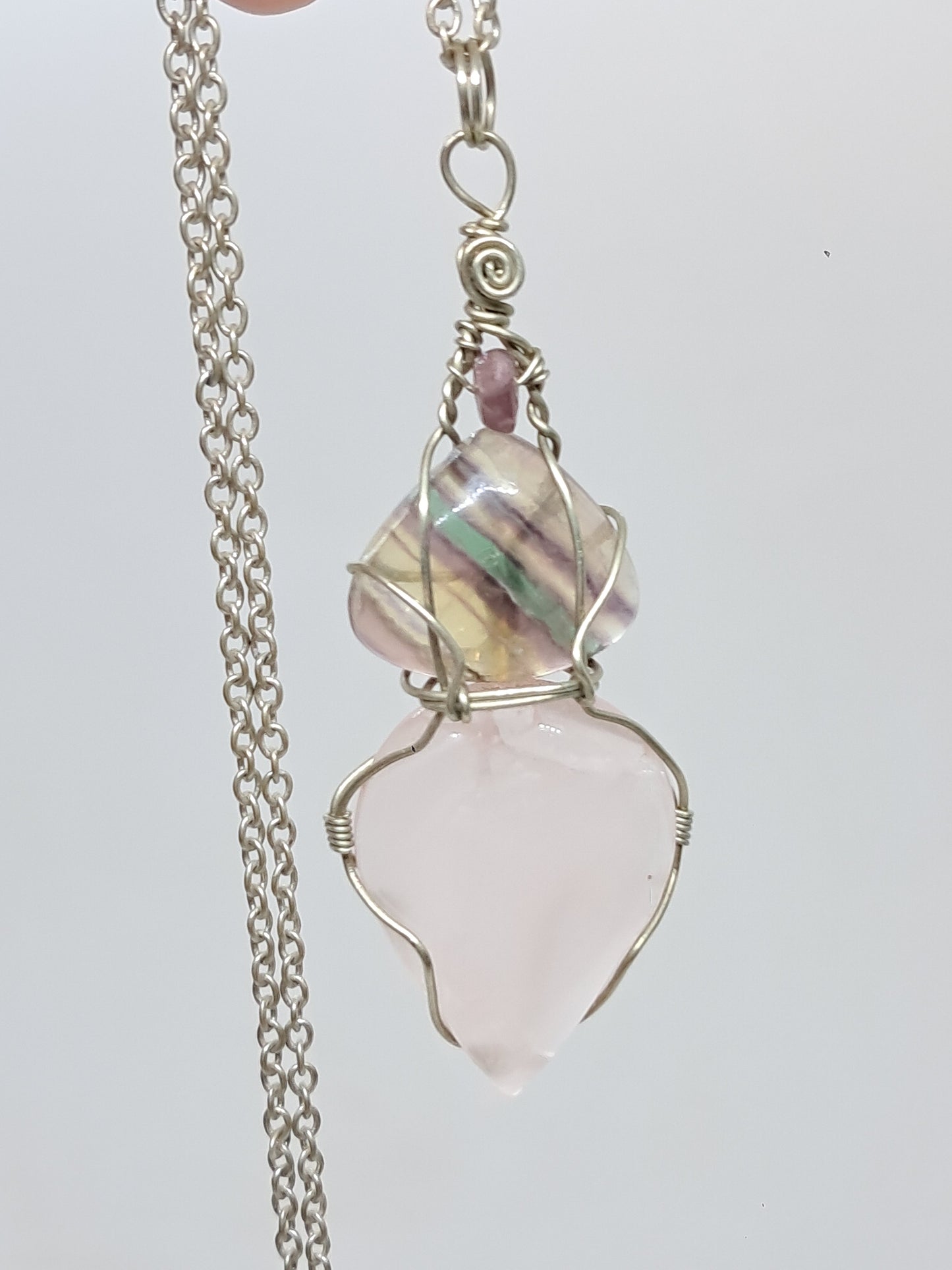 Rose Quartz w/ Rainbow Fluorite and Pink Tourmaline Bead Pendant | Handcrafted Jewelry | Unique Necklace #JL55