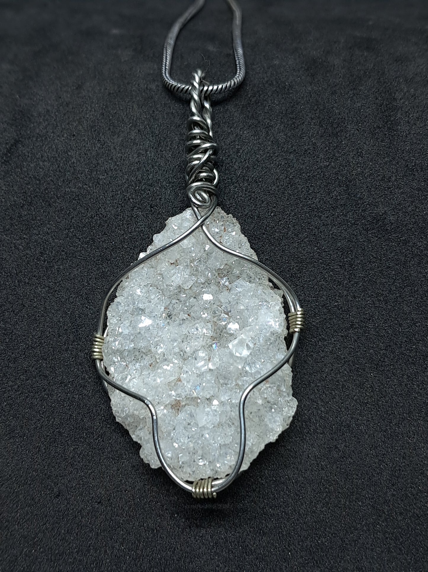 Druzzy Clear Apophyllite Pendant | Handcrafted Jewelry | Unique Necklace #JL45